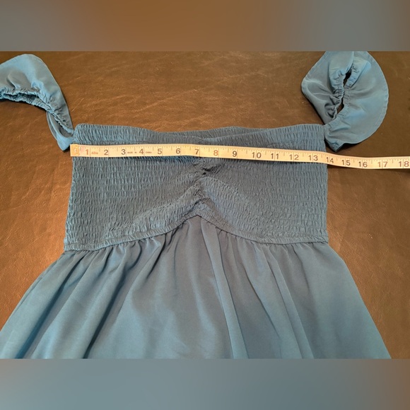 Elegant Teal Off-Shoulder Maxi Dress w/ Side Slit size Small - Picture 11 of 13